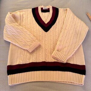 Brooks Brothers Tennis Sweater Men XL Cream Merino Wool Cable Knit Preppy  FLAW